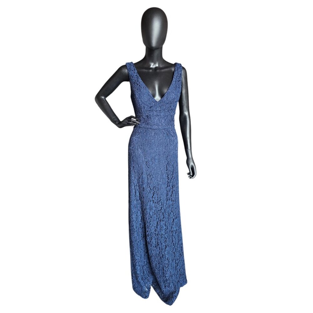 Navy Corded Lace Plunge V-Neck Formal Dress - Hayley Paige - NWOT